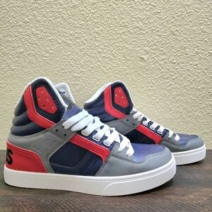 NEW Men's Osiris Clone High-Top Sneakers - Red,‎ Gray, and White Size 8